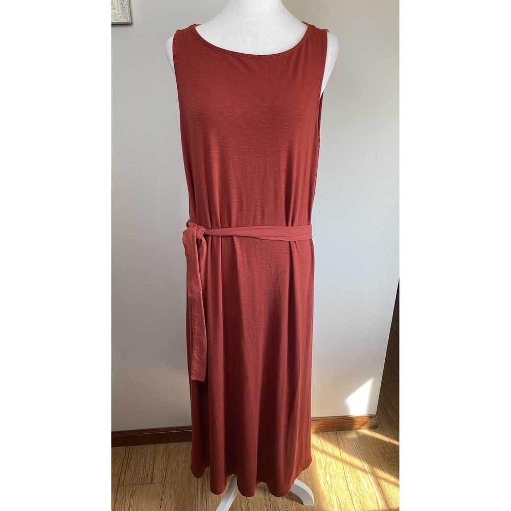 J. Jill Maxi Dress Women's L Rust Orange Scoop neck A-line Belted Casual Fall